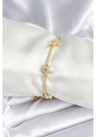 Resim Pirinç Gold Renk Yıldız Model Kadın Bileklik - Tj-bb7986 Açık Mor 