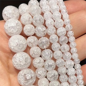 Resim Doğal Taş Çatlaklı Kuvars Boncuklar - Yuvarlak Gevşek Aralık Boncuklar DIY Takı Yapımı için, Şans Bilezikleri ve Kolyeler - 91/61/46/36 adet Assorti Paket 