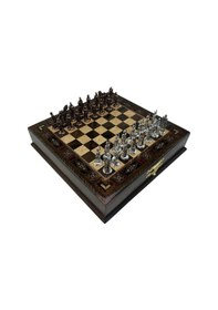 Resim Gifthome Premium Orta Boy Metal Truva & Sparta Satranç Takımı Ve Sandıklı Masif Ahşap Satranç Tahtası 28x28x5,5 Cm. 