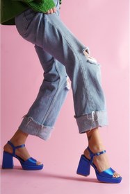 Resim DİVOLYA Fell Saks Mavi Saten Platform Topuklu Günlük Ayakkabı 