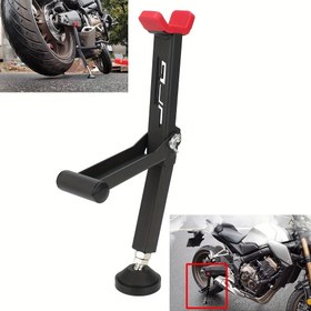 Resim JFG RACING Motosiklet Direği - Ayarlanabilir Demir Ön & Arka Tekerlek Kaldırma Standı, Tutma Saplı, Tüm Motosikletler için Taşınabilir Paddock Standı, Kolay Bakım ve Temizlik için Siyah ve Kırmızı Saplı 