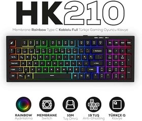 Resim HK210 Membrane Rainbow Type C Kablolu Full Türkçe Gaming Klavye (Siyah) 