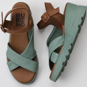 Resim Bueno Shoes Yeşil Kahve Deri Kadın Dolgu Topuklu Sandalet 01wy8601 