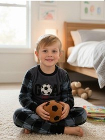 Resim Zekids Erkek Çocuk Goal Baskılı Polar Pijama Takımı-16816 Füme 