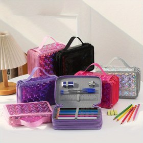 Resim 1 adet Şık Suni Deri Kırtasiye Çantası - Çeşitli Kore-Etkili Renklerde Mevcut, İki, Üç veya Dört Katmanlı Tasarımıyla Erkekler ve Kadınlar için Uygun, Depolama İçin. 