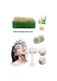 Resim 3lü Set Yüz Temizleme Fırçası Bakım Yaşlanma Karşıtı Peeling Aloe Vera Sabun Akne,leke Ruşur Taşı 