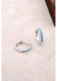 Resim Turkuaz Mini Boy 12 Mm Gümüş Halka Küpe 4971 