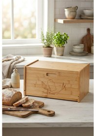 Resim Doğal Bambu Kapaklı Ekmek Kutusu & Doğal Bambu Ekmek Dolabı 23x38x20 Cm Siyah 