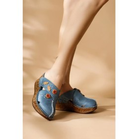 Resim Hakiki Deri Alto Dolgu Terlik Eskitme Tabanlı Comfort Terlik 