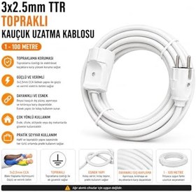 Resim 3x2.5mm TTR Tekli Beyaz Topraklı Kauçuk Uzatma Kablosu (30 METRE) 