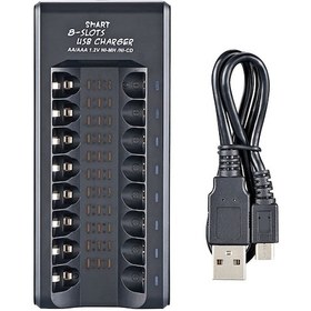 Resim 1.2v Ni-mh Aa/aaa Şarj Edilebilir Piller İçin 8 Yuvalı Akıllı Pil Şarj Cihazı Usb Tak Ve Çalıştır Pil Şarj İstasyonu 