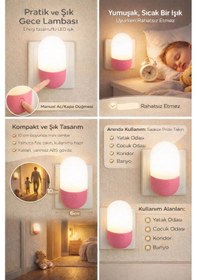 Resim Led Gece Lambası - Gün Işığı / Beyaz Işık - 1 Watt - Enerji Tasarruflu - Pembe Gövde Pembe 