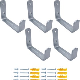 Resim Mr.Bracket 5 Ad. Gümüş Çelik Geniş Duvara Monte Askı 80MM - Metal Portmanto Vestiyer Askısı Eşya Asma Aparatı 