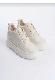 Resim She KADIN İÇTEN GİZLİ TOPUKLU TEN KREM SPOR AYAKKABI SNEAKER 
