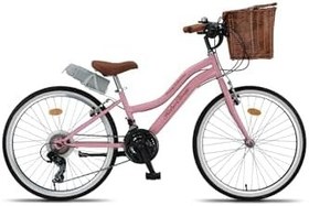 Resim Retro Classic 24 Jant Bisiklet, Shimano 21 Vites, Hasır Sepetli Vintage Şehir Bisikleti 