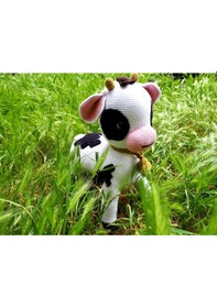 Resim Amigurumi İnek,el Yapımı Amigurumi İnek Oyuncak Açık Kahverengi - Beyaz 