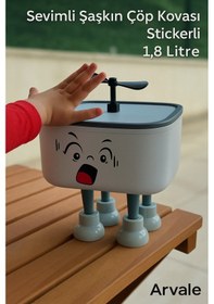 Resim Sevimli Fırfırlı Klik Kapaklı Çöp Kovası Stickerlı 1,8 Litre Beyaz 