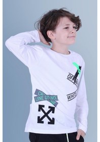 Resim Panios Kids X Baskılı Uzun Kollu Erkek Çocuk Beyaz Sweatshirt Beyaz 