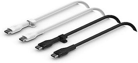 Resim Belkin Boost Charge Flex Silikon USB-C Şarj Kablosu, USB-C, iPhone 16, 15, Galaxy S24, S23, iPad, MacBook, Note, Pixel v Daha Fazlası için, 1 Metre, 2'li Paket, Siyah ve Beyaz 