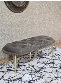 Resim Zafir Ufo Oturak Bench - Gold Kaplama Telli Ayak - Oturak - Bench - Puf - Yatak Ucu Pufu Kahverengi 