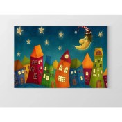 Resim Deniz Çerçeve Sevimli Gece Mahallesi Tablosu-Çerçevesiz - 50 x 90 cm 