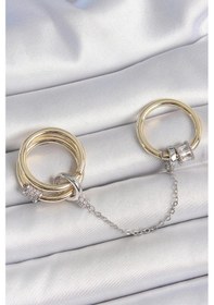 Resim Silver-gold Zirkon Taşlı Zincir Kadın Yüzük Seti Gold - Gümüş 