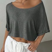 Resim Kadınlar için Rahat ve Geniş Batwing Kollu T-Shirt - Yumuşak ve Rahat Gri Crew Neck Üst, Günlük Kıyafetler için Mükemmel, Tüm Mevsimler için Uygun Giyim | Rahat Fit Gömlek | İnşaat, Bayanlar T 