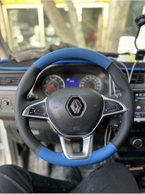 Resim Direksiyon Kılıfı Düz Mavi Deri Dikişli Dikmeli Direksiyon Kılıfı Siyah 