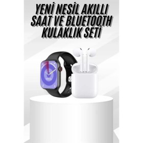 Resim Pileli Store Yeni Nesil Akıllı Saat ve Kulaklık Seti Gümüş Kasa Zarif Tasarım Çok Fonksiyonlu 