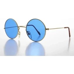 Resim Yuvarlak Cam John Lennon Tarzı Gold Çerçeveli Mavi Gözlük 