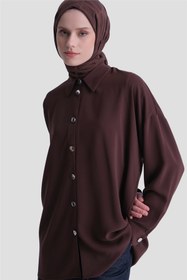 Resim Armine Metal Düğmeli Oversize Tunik Acı Kahve 