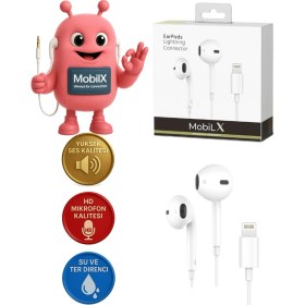Resim Mobilx iPhone Lightning Kablolu Kulaklık – Orijinal Ses, Mikrofonlu, Tak-Çalıştır 