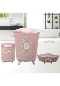 Resim Lisa Pudra 3Lü Kadife Banyo Kirli Çamaşır Sepeti Seti Pudra 