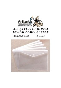 Resim A3 Çıtçıtlı Dosya Şeffaf 5 Adet A-3 Çıtçıtlı Zarf Dosya Transparan 47x33.5 cm Büyük Boy Çıtçıtlı Dosya 