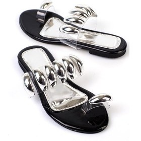 Resim Shoetek Saldinya Kadın Terlik Bantlı Parmak Arası Taşlı Şeffaf Siyah Rugan Siyah Rugan Siyah 