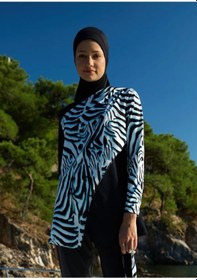 Resim Mayovera Zebra Tek Mayo Üst Tasarım Tesettür Mayo Siyah 