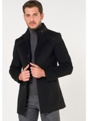 Resim Slimfit Hakim Yaka Kışlık Siyah Erkek Kaşe Kaban Palto Mont-Siyah 