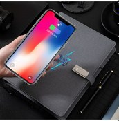 Resim Wezone Qi Şarjlı İş Portföyü, 16 Gb Usb Bellek, 3 Lü Şarj Kablosu Ve Kart Yuvası İle Pu Deri Not Defteri 