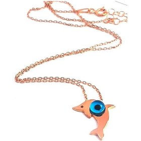 Resim Nazar Boncuklu Yunus Figürlü Gümüş Üzerine Rose Altın Kaplama Kol 