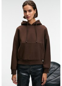 Resim Grimelange SELENE Kadın Kapüşonlu Kangru Cepli Regular Fit Kahverengi Sweatshirt 