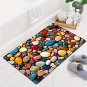 Resim 1 adet Renkli Çakıl Desenli Süper Emici Sünger Mat, Kaymaz, Makinede Yıkanabilir, Polyester 100.00, Banyo, Mutfak, Yatak Odası için - Ev Dekoratif Halı, Banyo Zemin Matı 