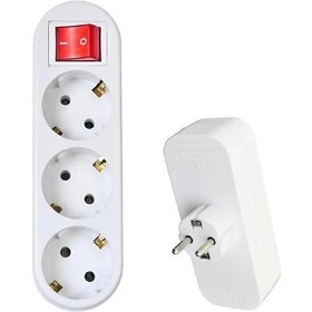 Resim Golyat Anahtarlı Düğmeli 3'lü Grup Priz Fiş Priz Topraklı Çoklu Çoğaltıcı Kablosuz 1 