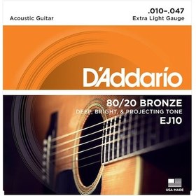 Resim Daddario Ej10 80/20 Bronze Extra Light Takım Tel Akustik Gitar Teli 