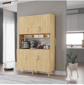 Resim Maya Kahve Köşesi Çok Amaçlı Dolap Kiler Mutfak Dolabı Meşe 120 Cm Meşe 