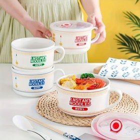 Resim 1 set, seramik yaratıcı büyük kapasiteli anında noodle kasesi kapaklı, noodle çorba kasesi anında noodle kasesi, Lamian Noodles çorba kasesi fincan kasesi, öğle yemeği kutusu kasesi sofra takımı, ev içi mısır gevreği kasesi, mutfak malzemeleri 800ml/110ml 