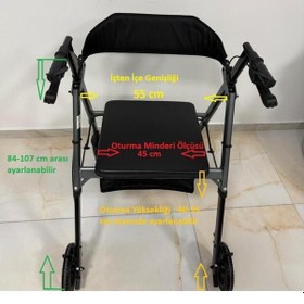 Resim Comfort Obez Geniş Kilolu Hasta Yürüteçi Alüminyum Rolatör Tekerlekli Yürüteç Frenli 