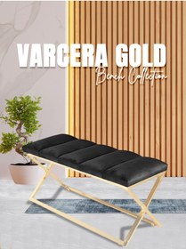 Resim Gazzini furniture Varcera Gold Sliced Bench Çapraz Metal Ayaklı Dilimli Model Antrasit Puf 