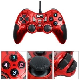 Resim Double Shock 12 Fonksiyon Tuşu Usb Bilgisayar Kablolu Oyun Kolu Kırmızı 