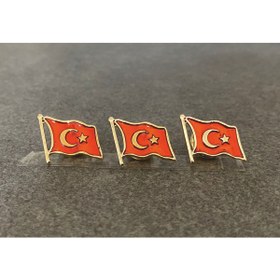 Resim PROMOSTURKEY Türk Bayrağı Özel Mineli Gold Kaplama Rozet 3 Lü Set 