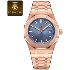 Resim Poedagar Lüks Kare Adam Kuvars İzle Su Geçirmez Aydınlık Tarih Erkek Saati Gold Blue Altın 